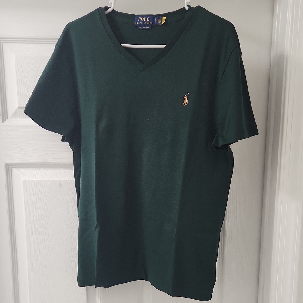 Polo by Ralph Lauren Green Short Sleeve V-Neck  Custom Slim Fit